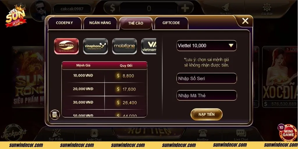 Mỗi giao dịch nạp rút tối thiểu từ 10K và tối đa 50M